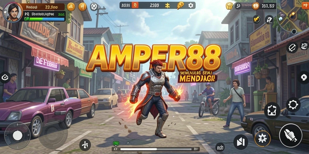 Tampilan gameplay AMPER88 menampilkan berbagai aktivitas simulasi kehidupan.