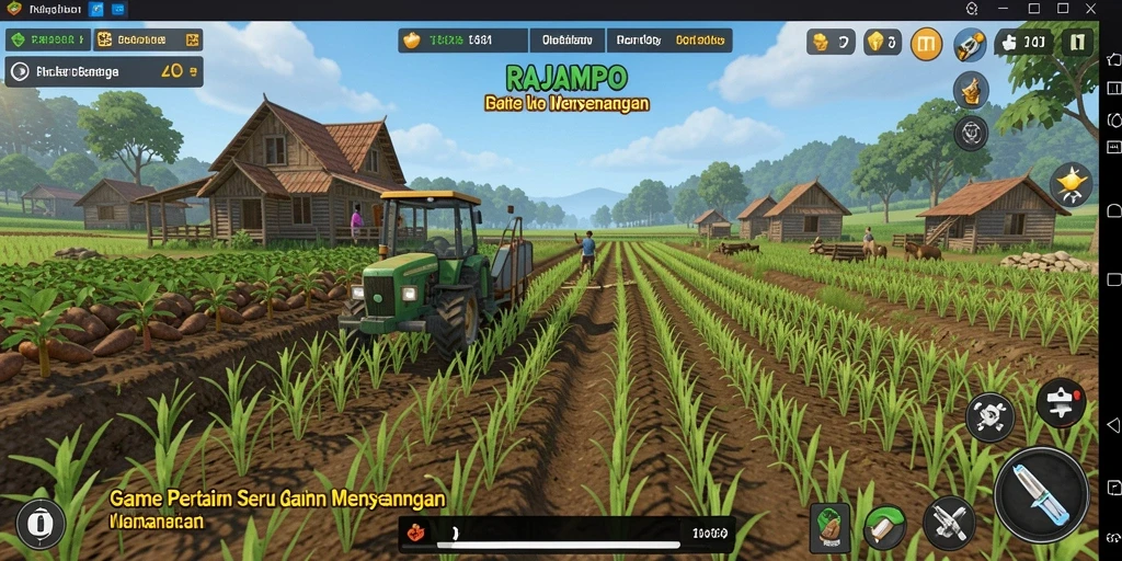 Gameplay seru dan interaktif dalam RAJAMPO yang menampilkan aktivitas bertani.
